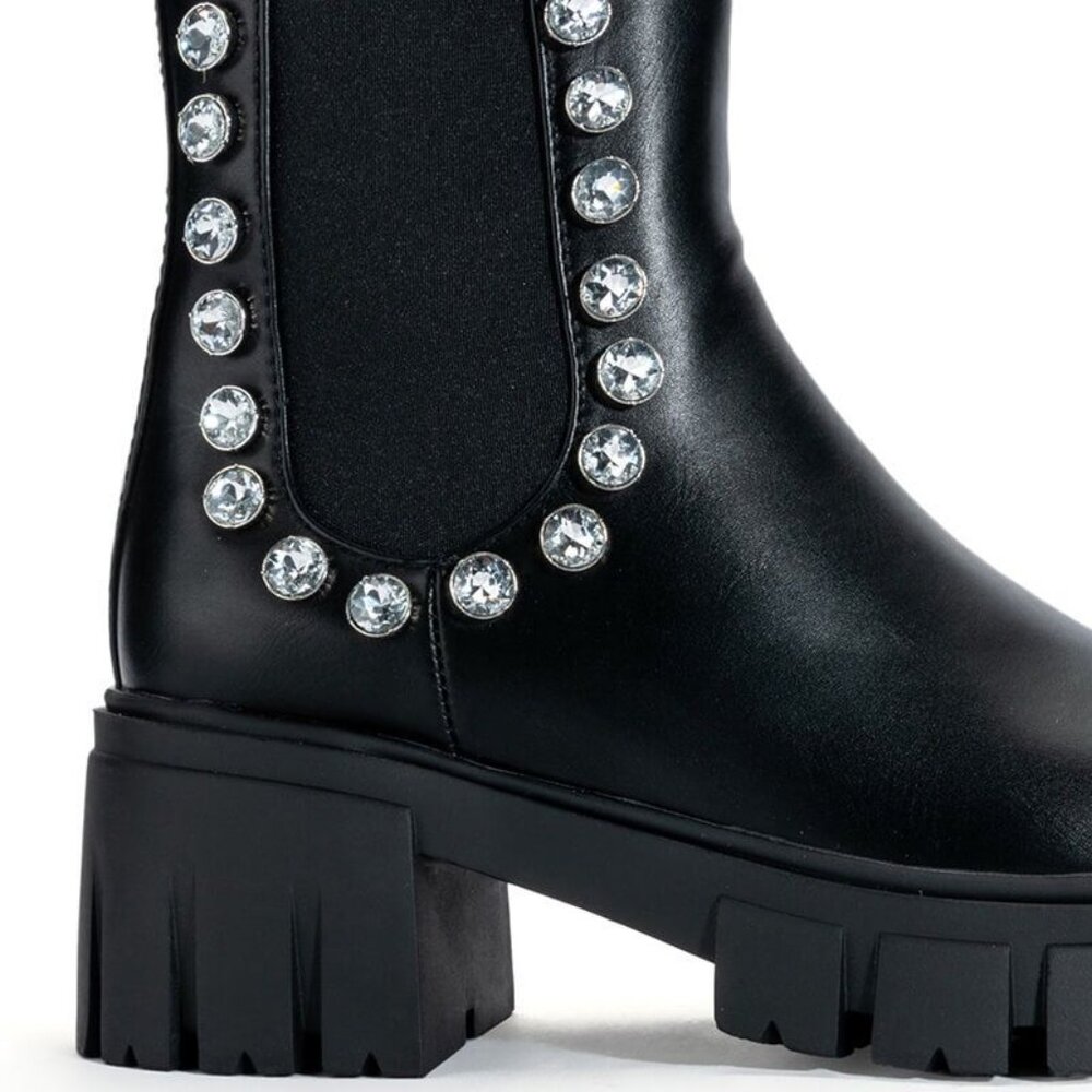 Miz Rhinestone Flat Platform Chelsea Black Pull On Boot 8.5 - Picture 3 of 5